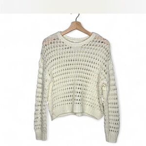 Full Tilt Cream Crew Neck Sweater with Open-Knit Design